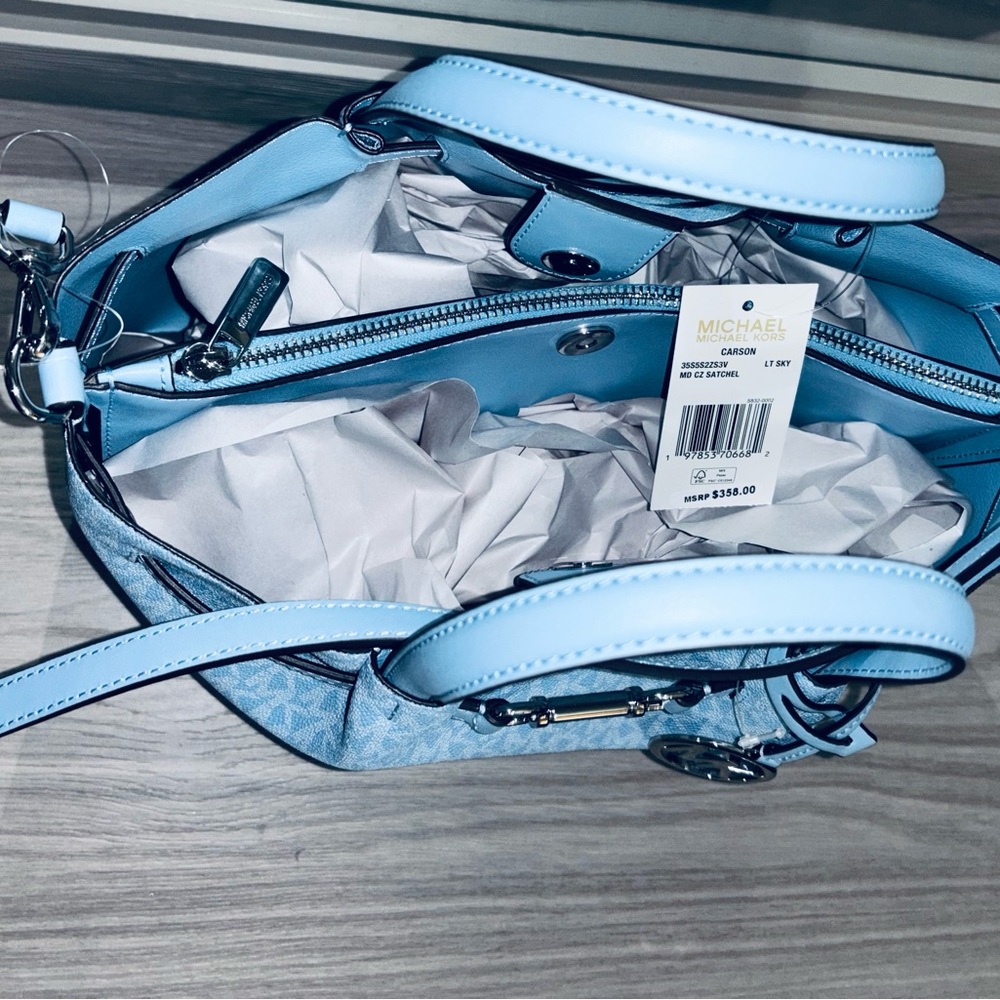 Michael Kors Carson Medium Sky Blue Satchel - Picture 5 of 7